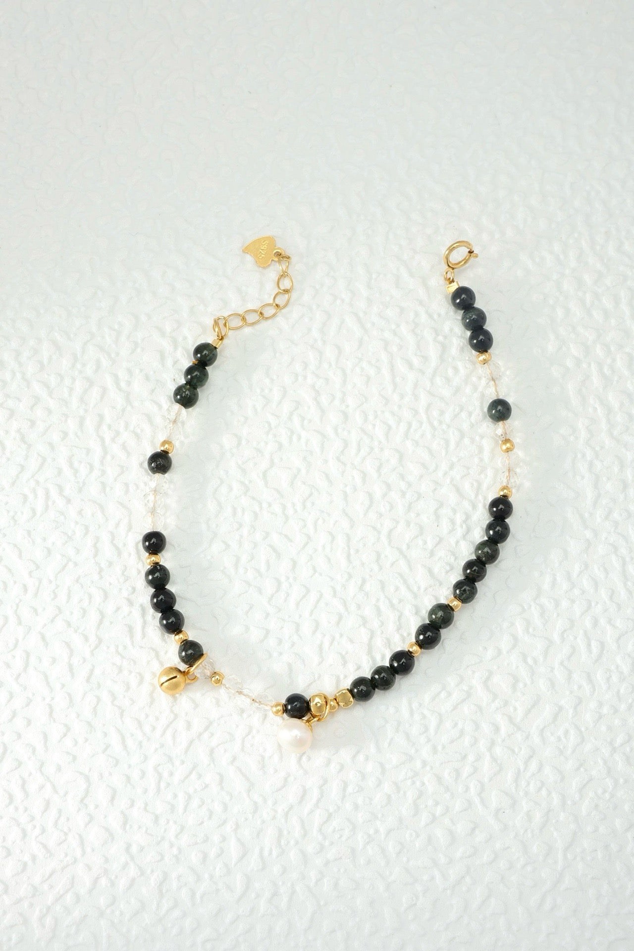 Woman’s Black Tourmaline (Translucent Green) & White Crystal Pearl Bracelet