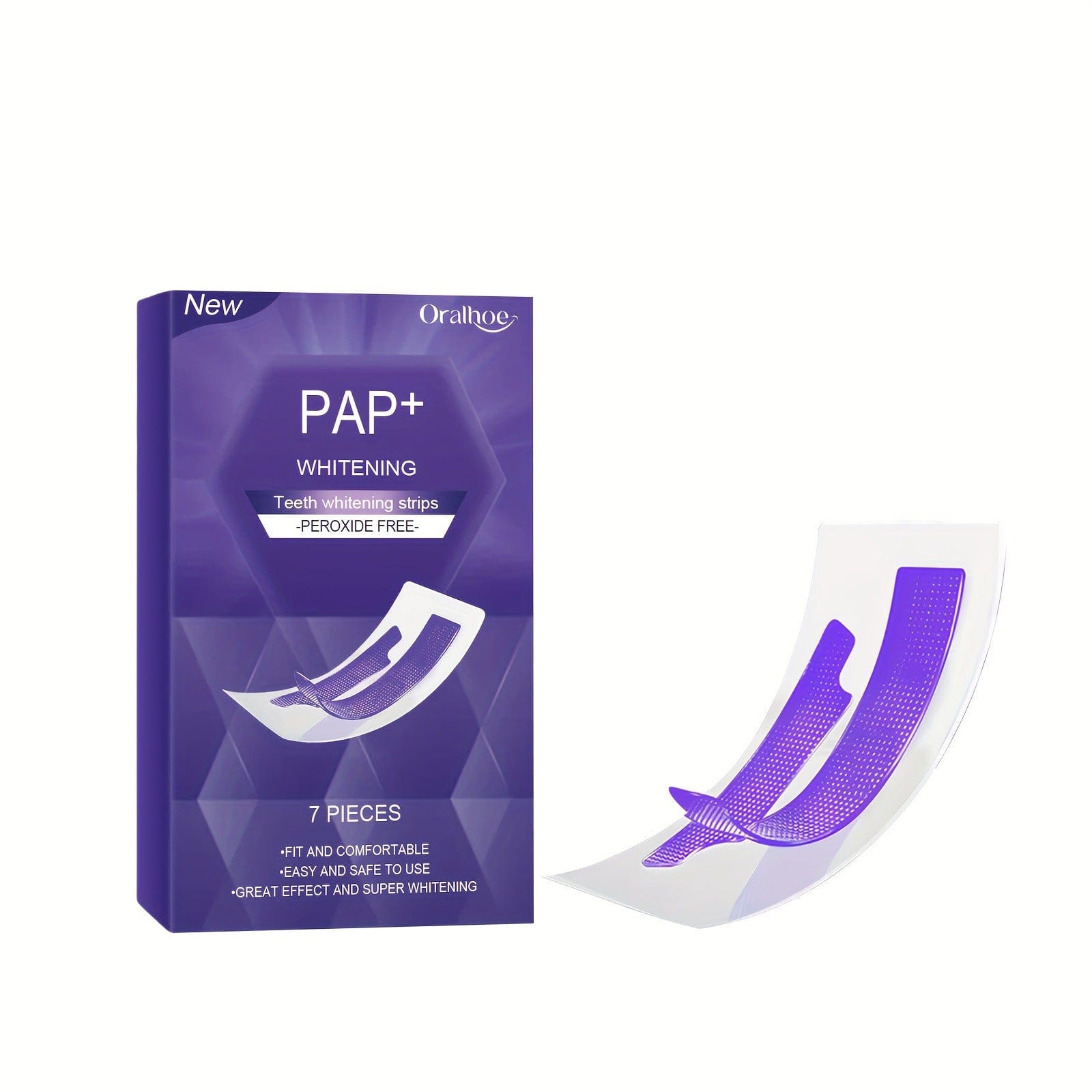 Purple Teeth Whitening Strips Dry Application 7 Pairs 14 Patches-1 Box