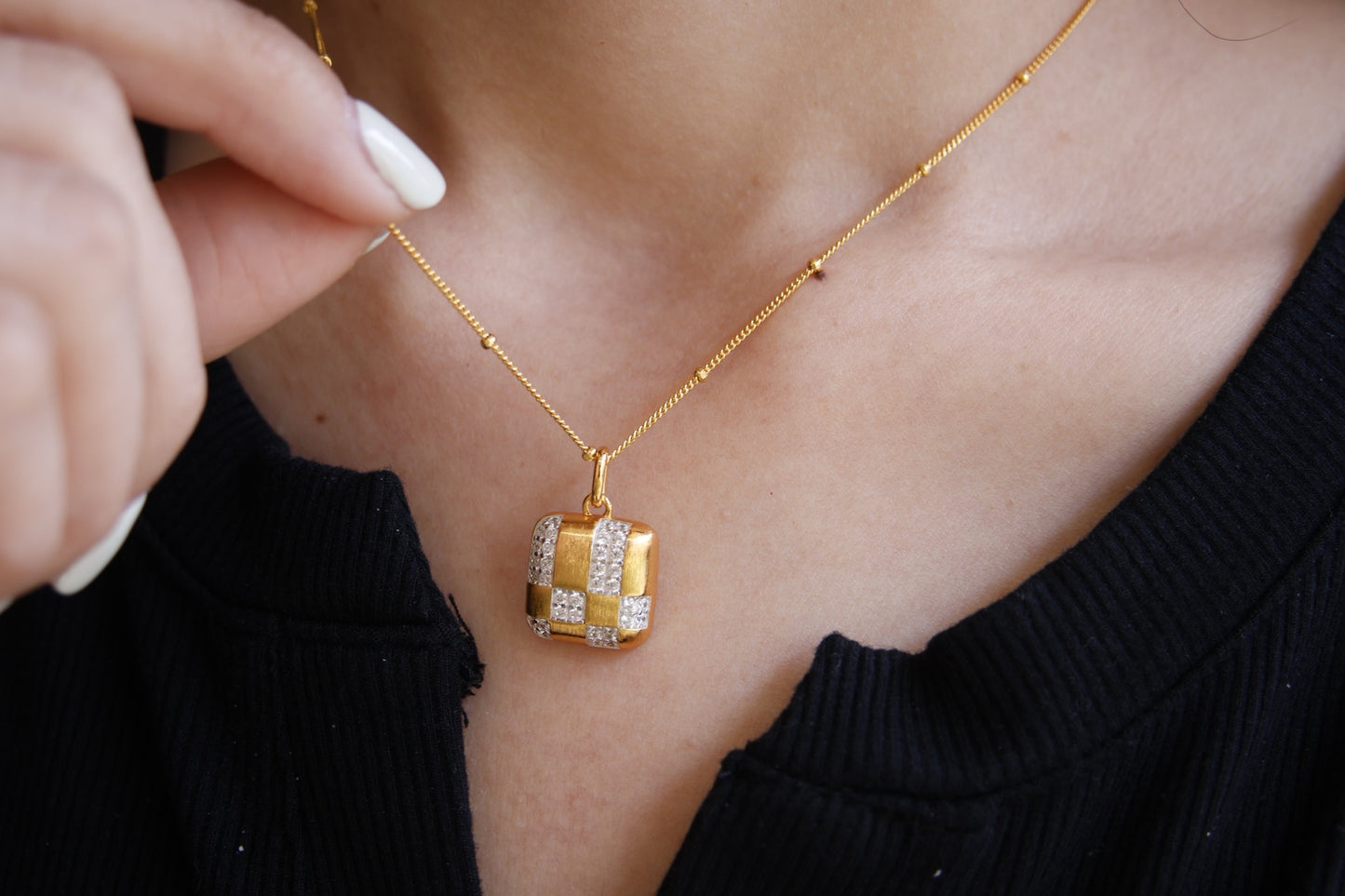 18K Gold-Plated Women’s Sugar Cube Pendant
