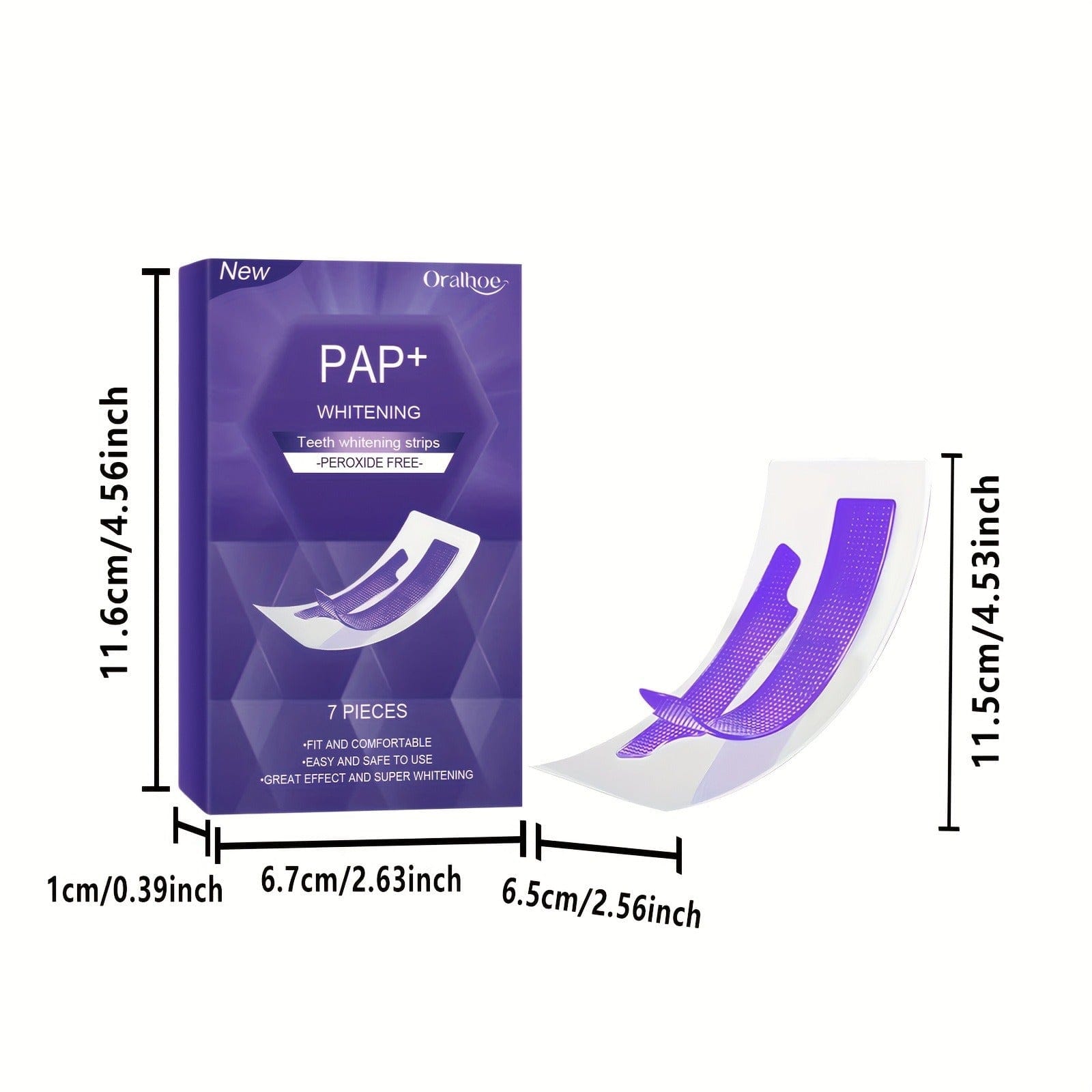 Purple Teeth Whitening Strips Dry Application 7 Pairs 14 Patches-1 Box